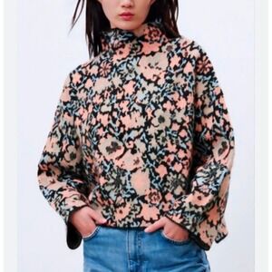 Zara Wool Oversized Vintage Floral Jacquard Mock‎ Neck Grandma Sweater Small